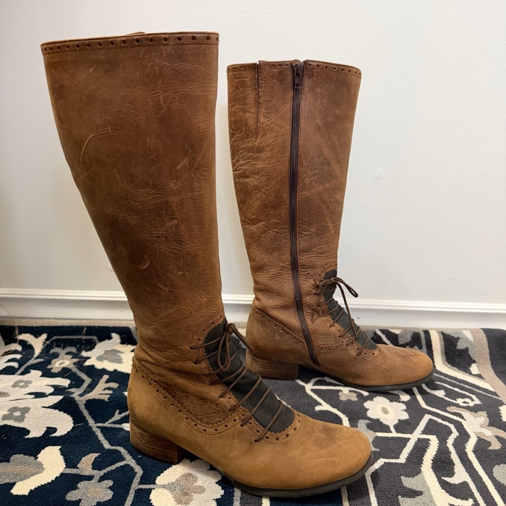 John Fluevog Tan Brown Moira Leather Lace-Up Boots 7.5 discontinued style